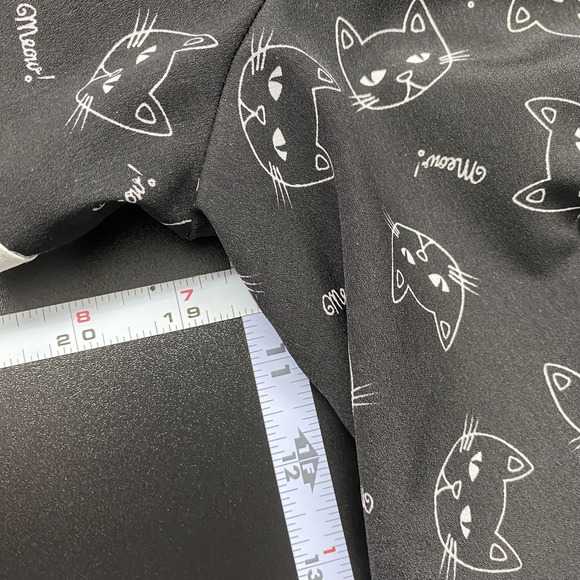 Hell Bunny Shirt Womens Medium Black Cat Print Short Sleeve Button Top Novelty - Picture 10 of 13